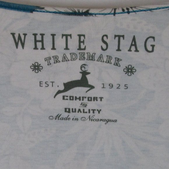 White Stag Womens Teal and White Floral Scoop Neck Cotton Shirt Size M P… - Picture 3 of 5
